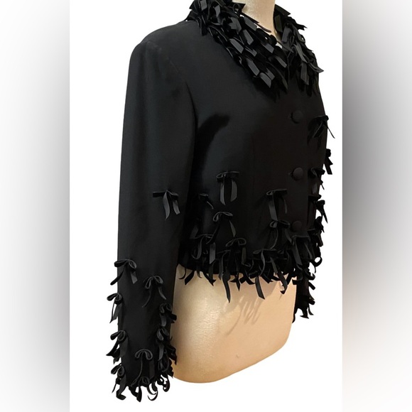 MOSCHINO Cheap & Chic 2pc Black Crepe Jacket Skirt w/Velvet Bows Sz 44/10 NEW - Picture 7 of 13